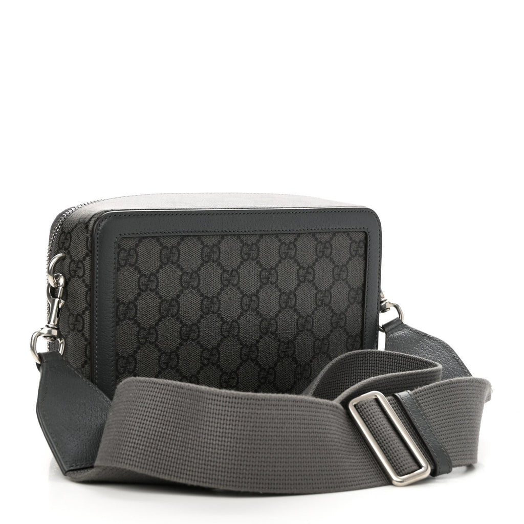 GG Supreme Monogram Textured Dollar Calfskin Small Ophidia Top Handle Shoulder Grey Black Graphite Grey