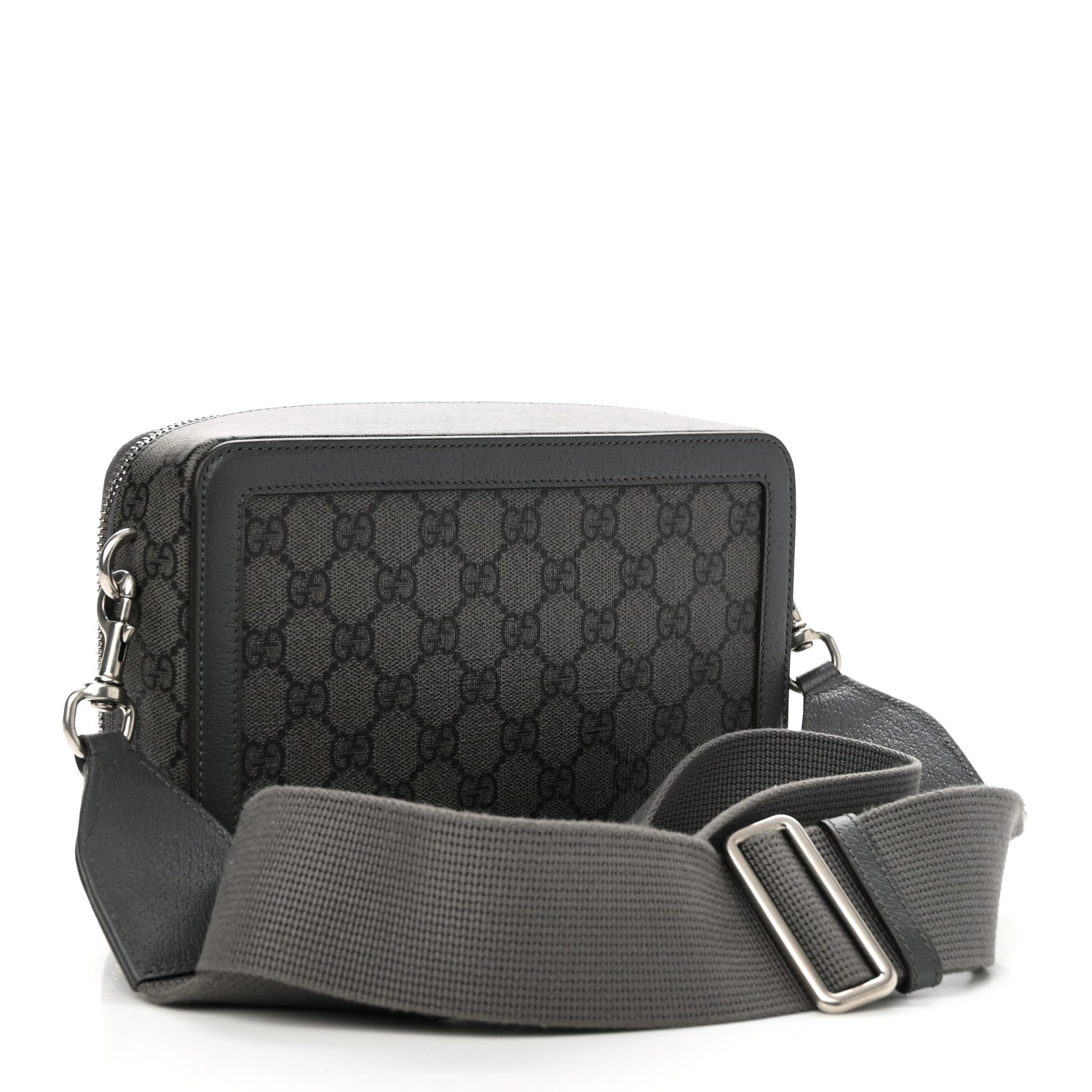GG Supreme Monogram Textured Dollar Calfskin Small Ophidia Top Handle Shoulder Grey Black Graphite Grey