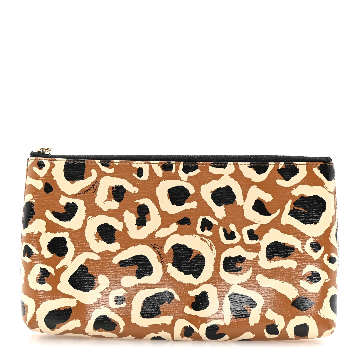 Calfskin Leopard Printed Large Pouch Tobacco