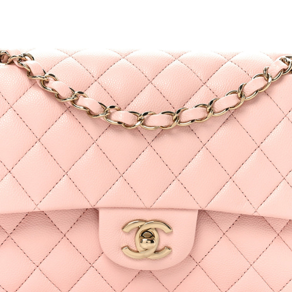 Caviar Quilted Medium Double Flap Light Pink