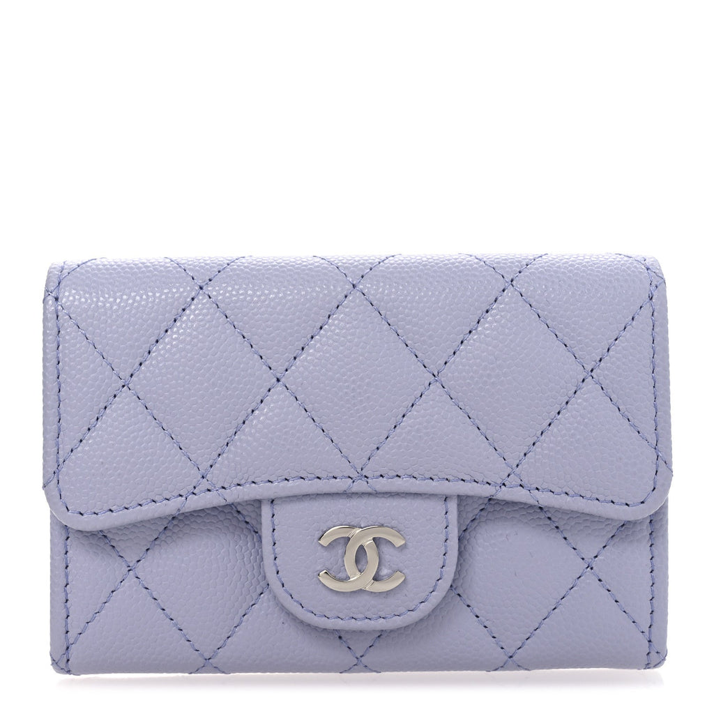 Caviar Quilted Flap Card Holder Wallet Light Purple