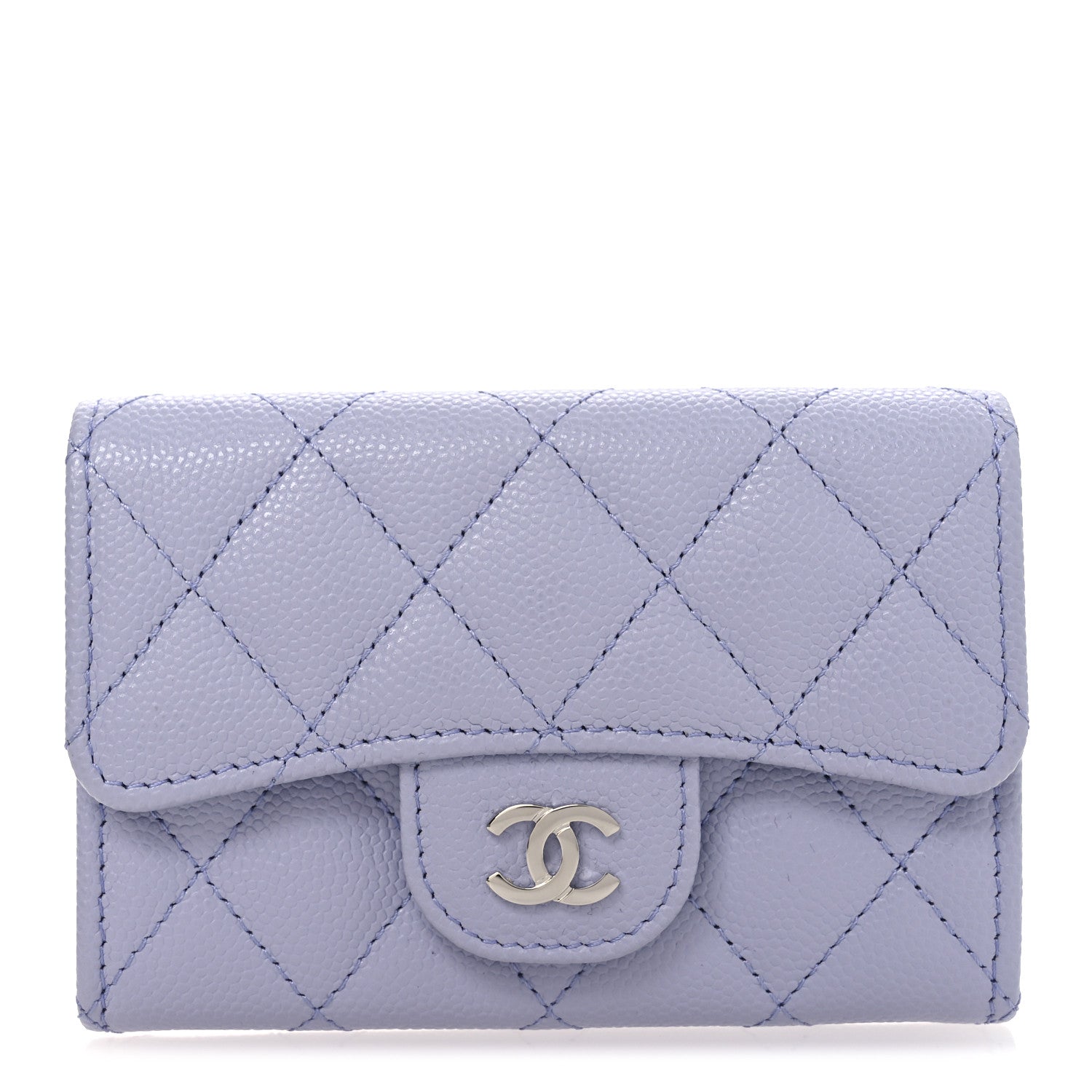 Caviar Quilted Flap Card Holder Wallet Light Purple