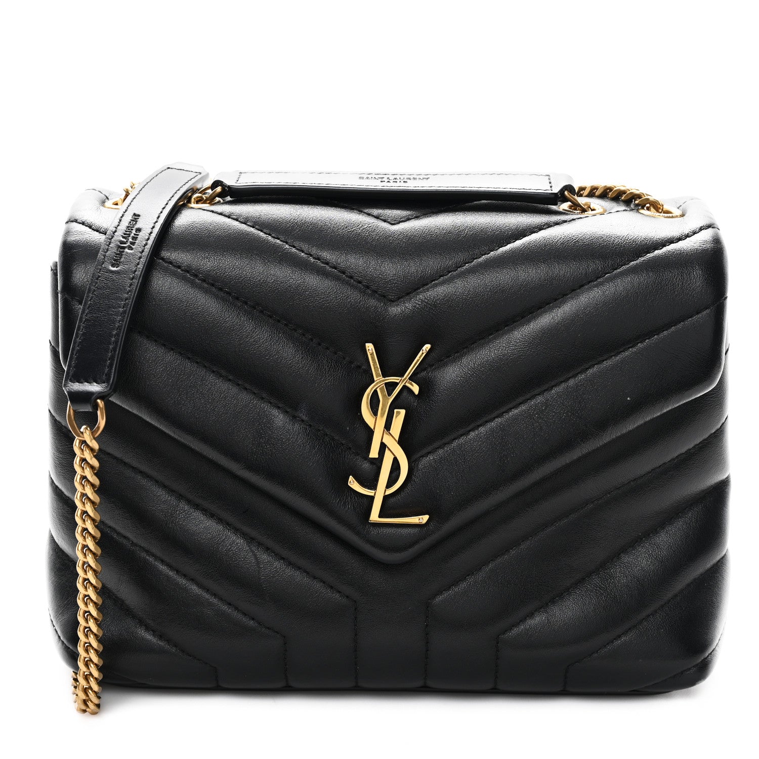 Calfskin Y Quilted Monogram Small Loulou Chain Satchel Black