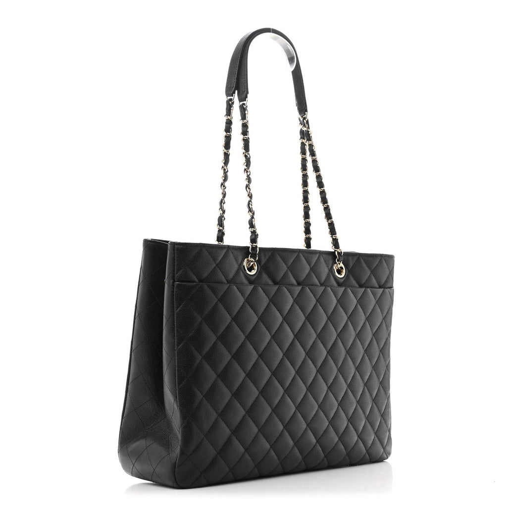 Caviar Quilted Large Shopping Tote Black
