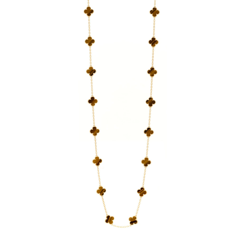 18K Yellow Gold Tiger Eye 20 Motifs Vintage Alhambra Necklace