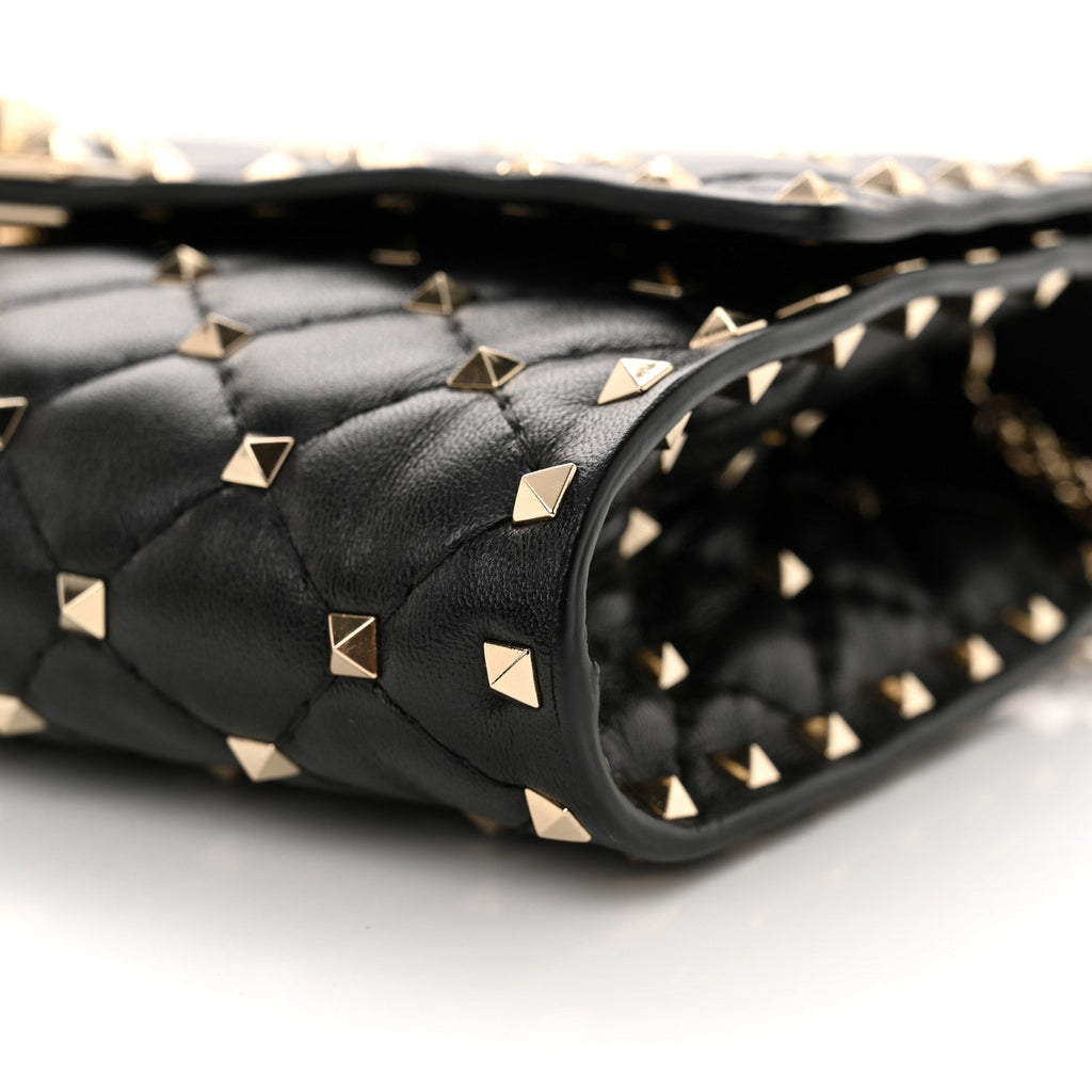 Lambskin Rockstud Spike Wallet on Chain Black