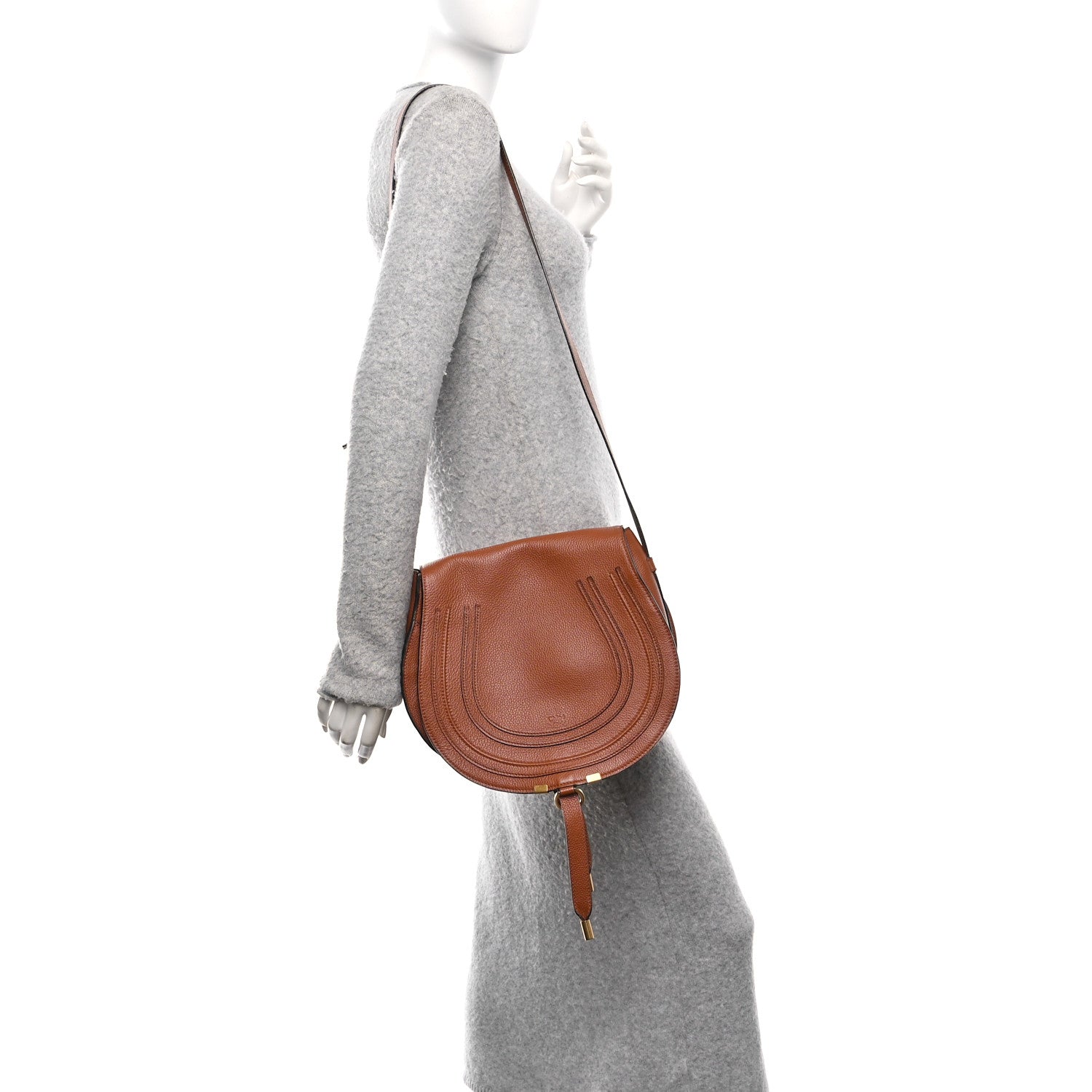 Grained Calfskin Medium Marcie Saddle Bag Tan