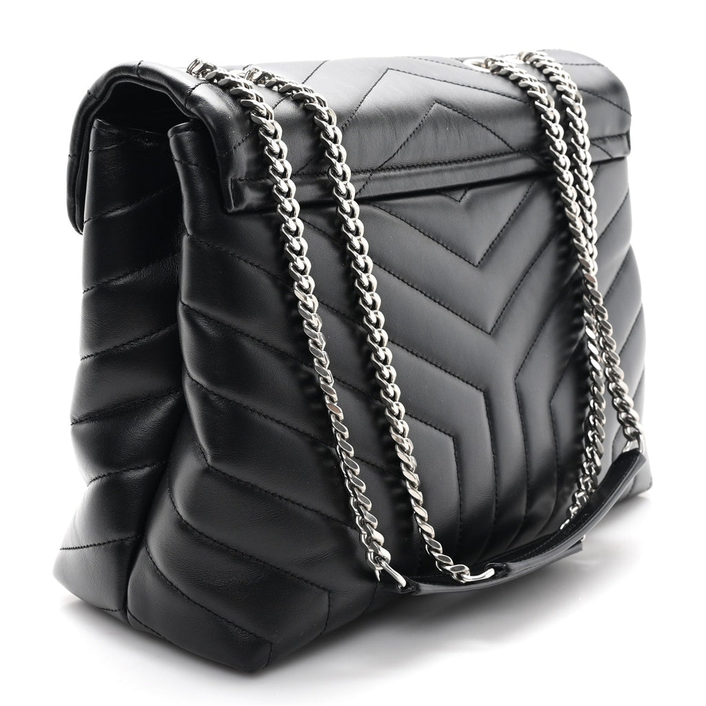 Calfskin Y Quilted Monogram Medium Loulou Chain Satchel Black