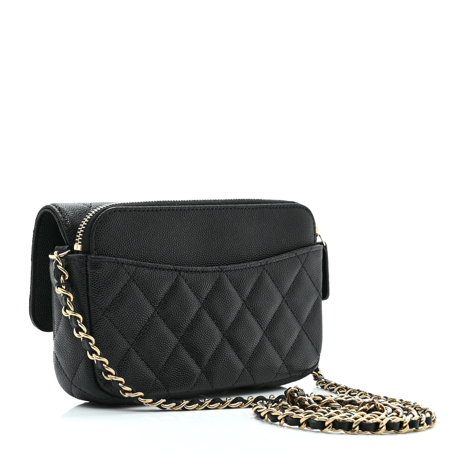 Caviar Quilted Flap Phone Holder With Chain Black