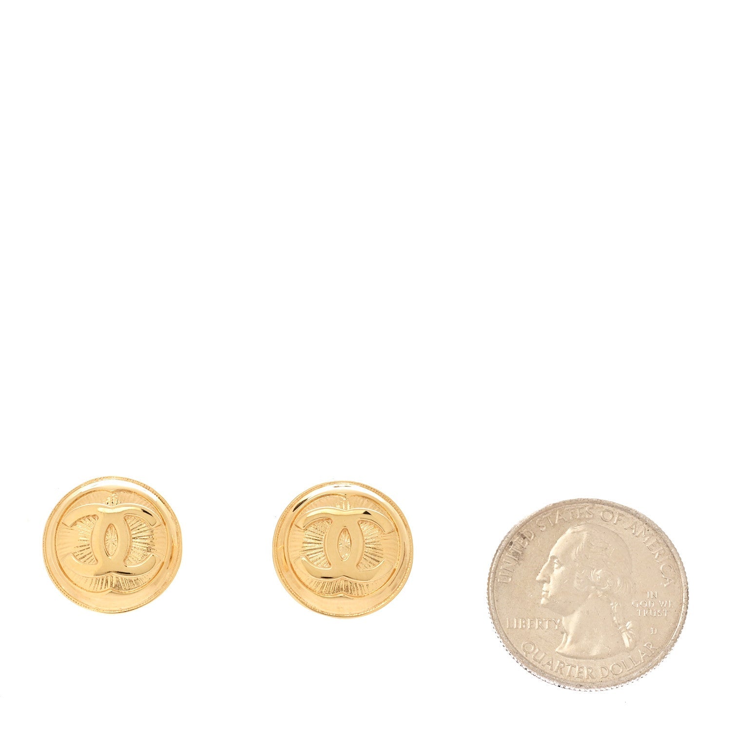 Metal Round CC Earrings Gold