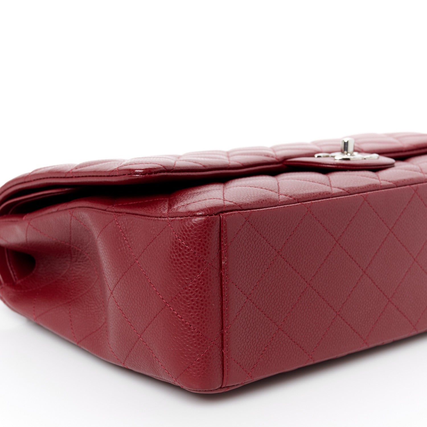 Caviar Quilted Maxi Double Flap Dark Red