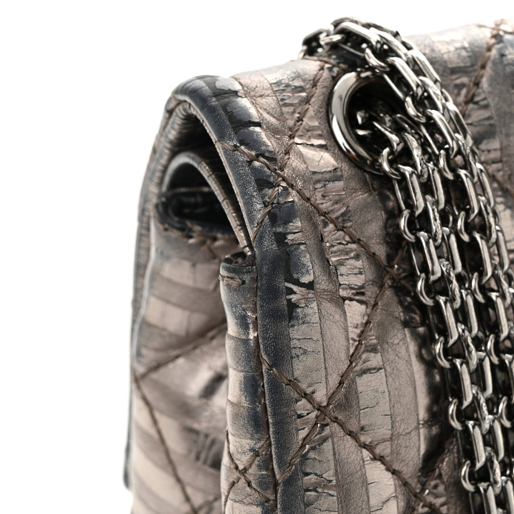 Metallic Calfskin Striped 2.55 Reissue 226 Flap Dark Silver