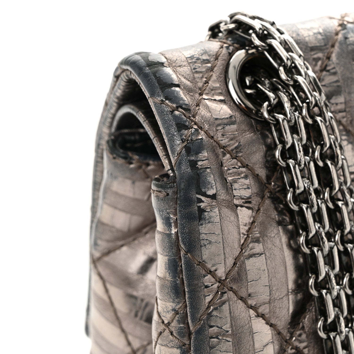 Metallic Calfskin Striped 2.55 Reissue 226 Flap Dark Silver