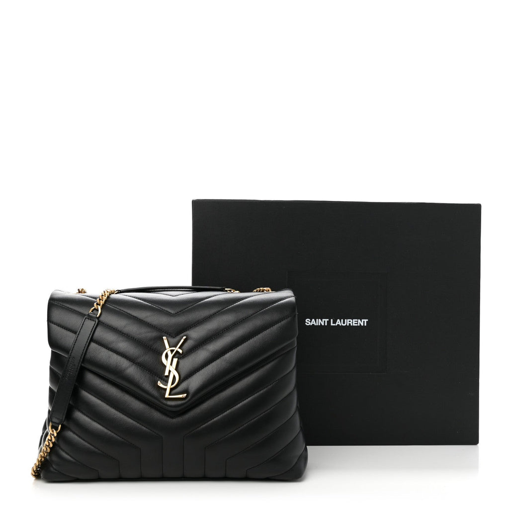 Calfskin Y Quilted Monogram Medium Loulou Chain Satchel Black