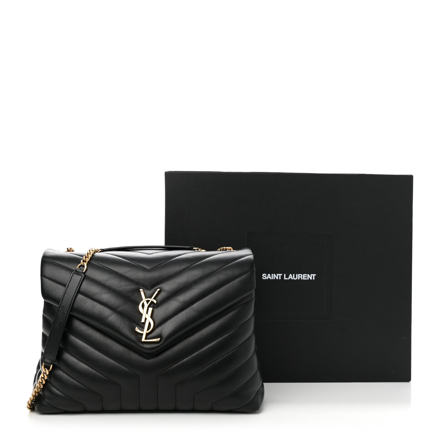 Calfskin Y Quilted Monogram Medium Loulou Chain Satchel Black