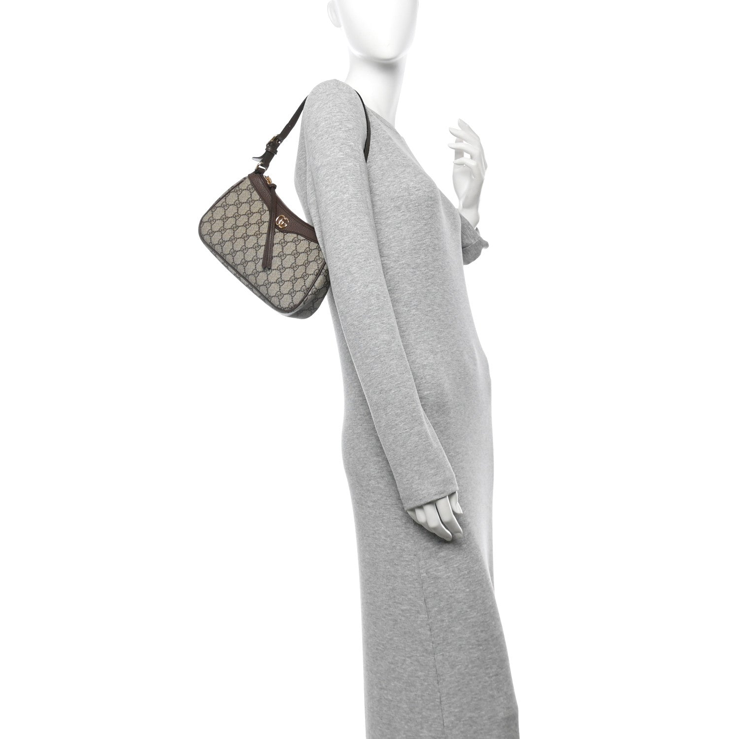 GG Supreme Monogram Textured Dollar Calfskin Small Ophidia Hobo Beige Ebony New Acero