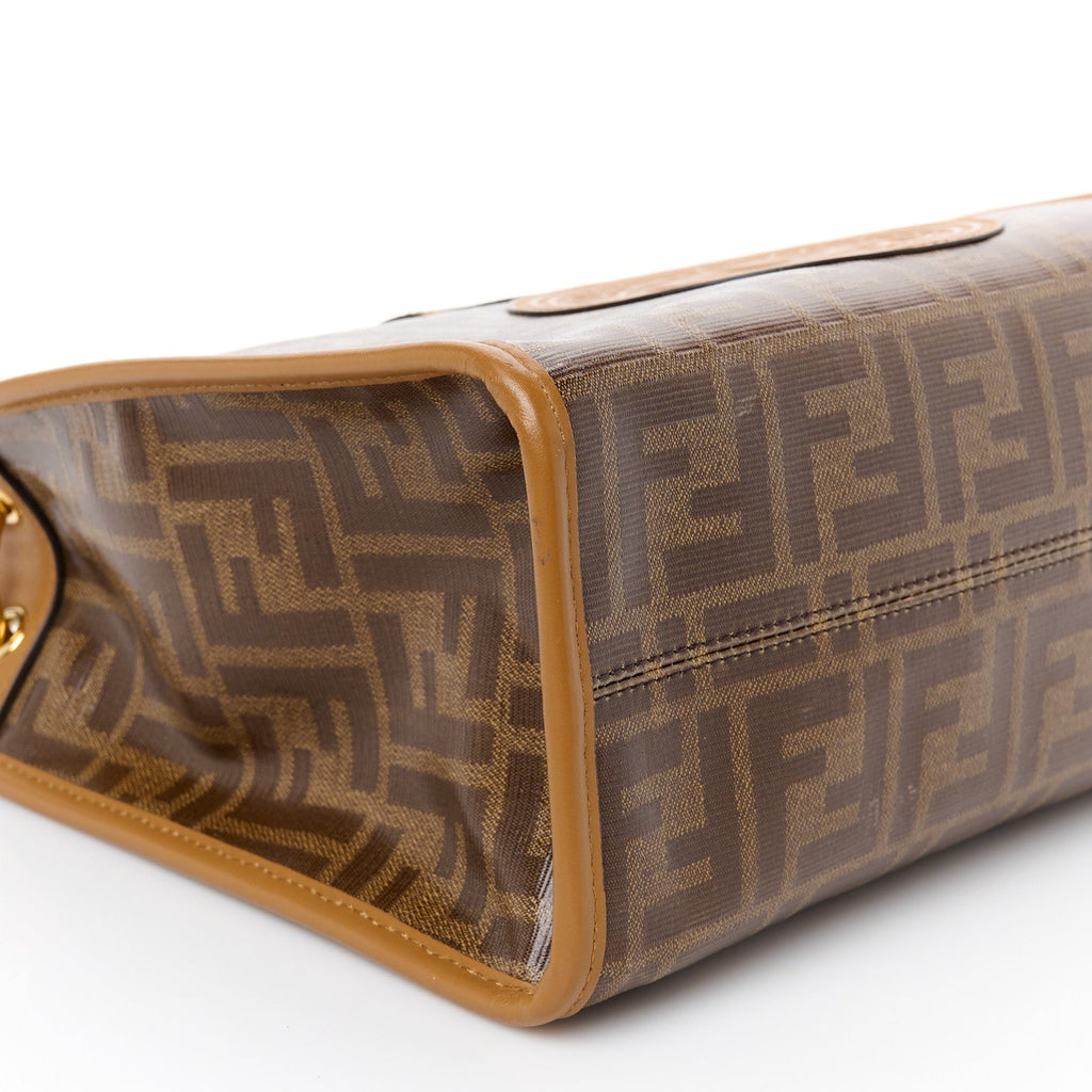 Glazed Fabric Vitello Century Plexiglass FF 1974 Stamp Patch Small Runaway Shopper Tote Mogano Panna Nocciola