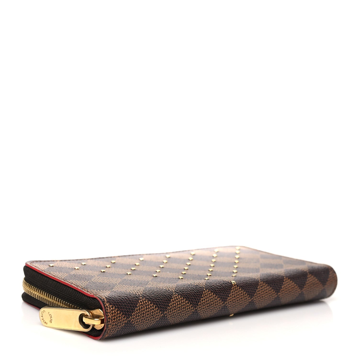 Damier Ebene Studded Zippy Wallet Cherry