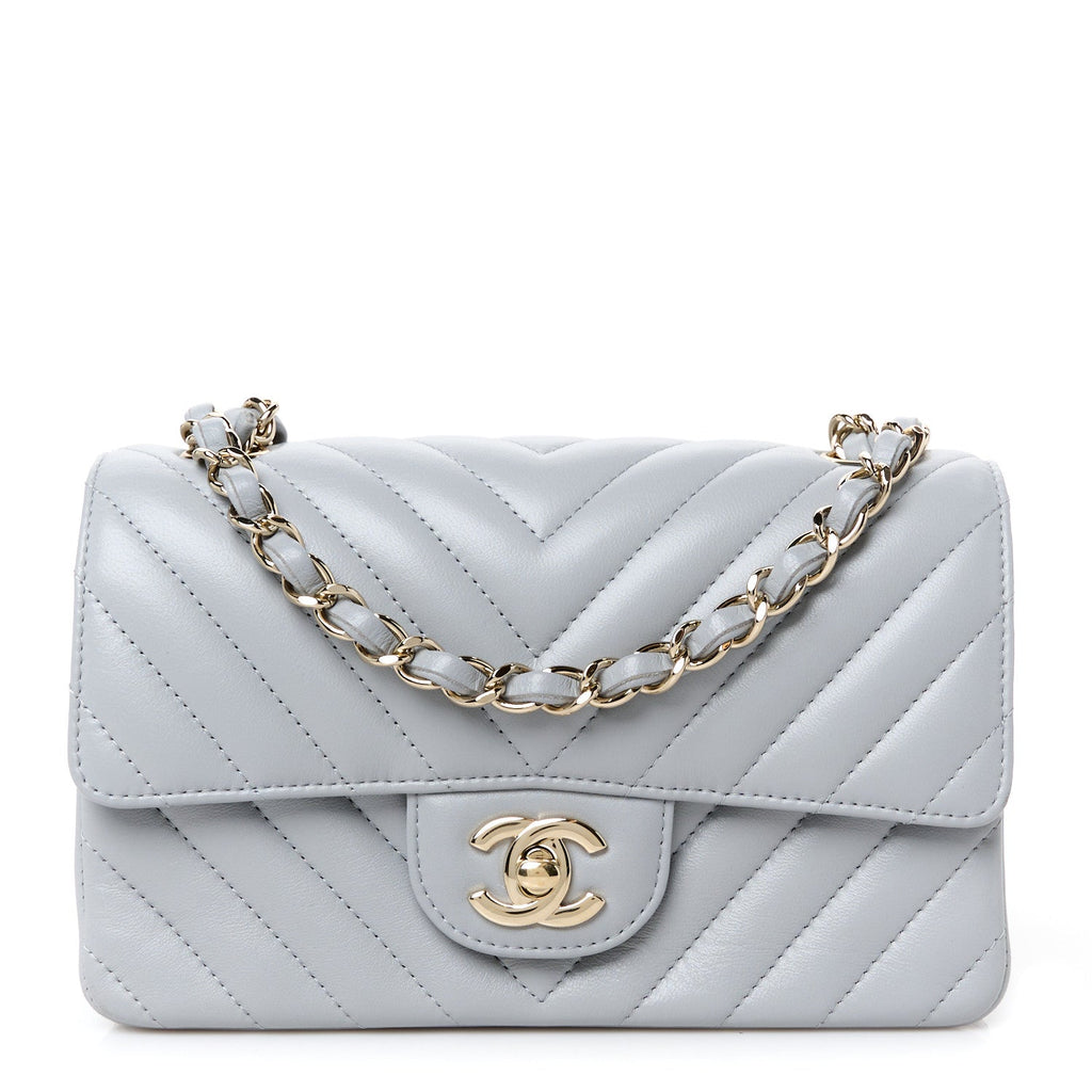 Lambskin Chevron Quilted Mini Rectangular Flap Grey