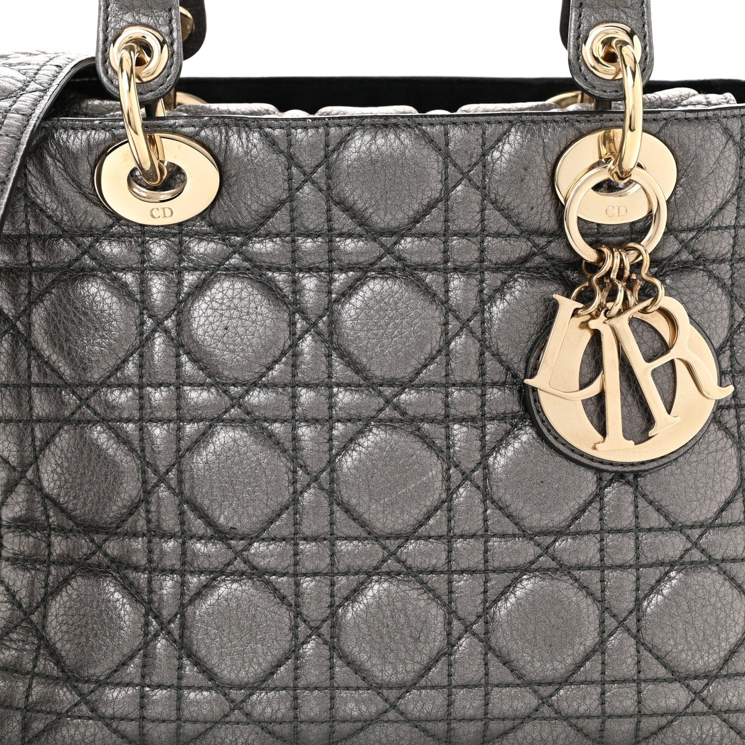 Metallic Grained Calfskin Cannage Medium Supple Lady Dior Steel
