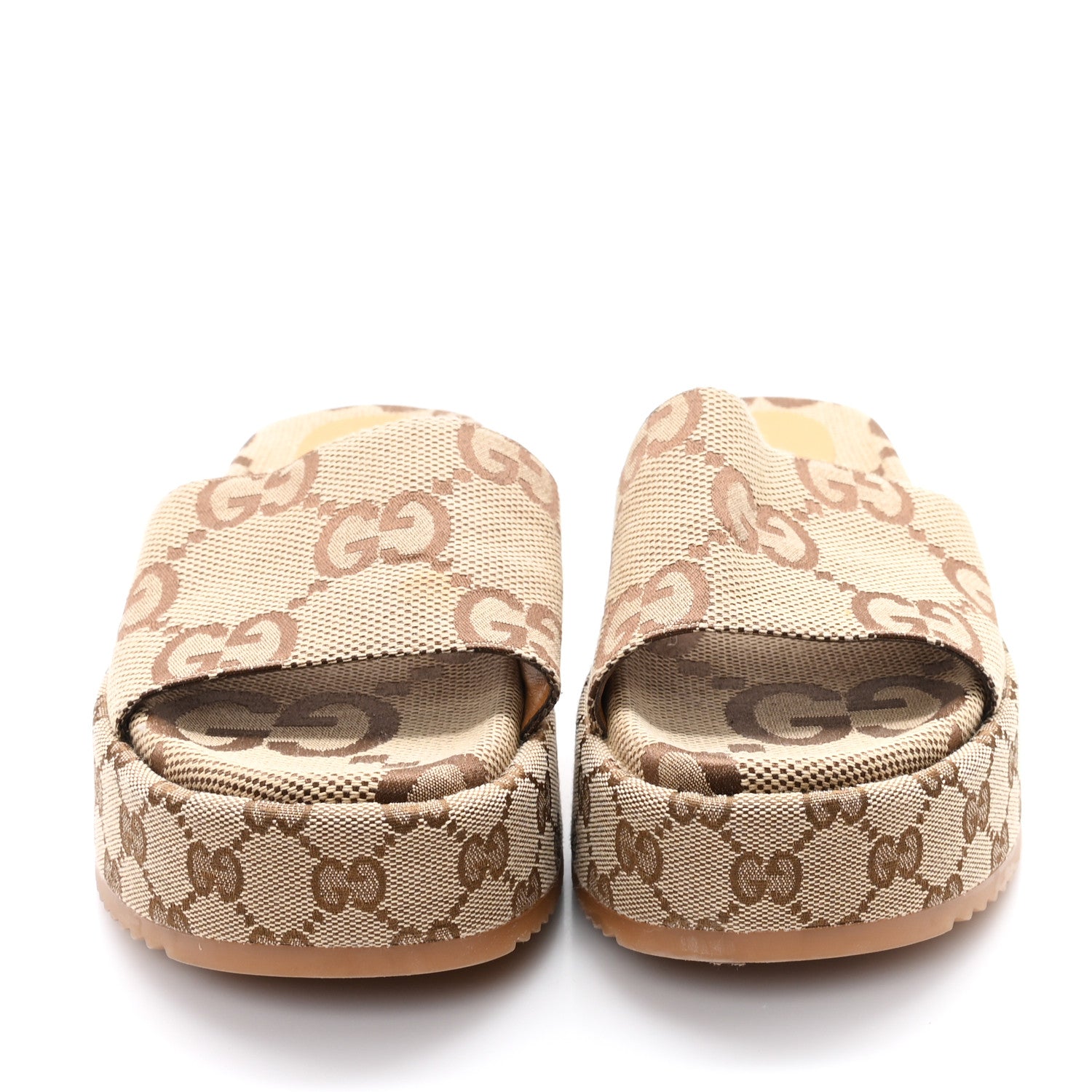 Monogram Maxi GG Angelina Platform 55mm Slide Sandals 39 Camel Ebony