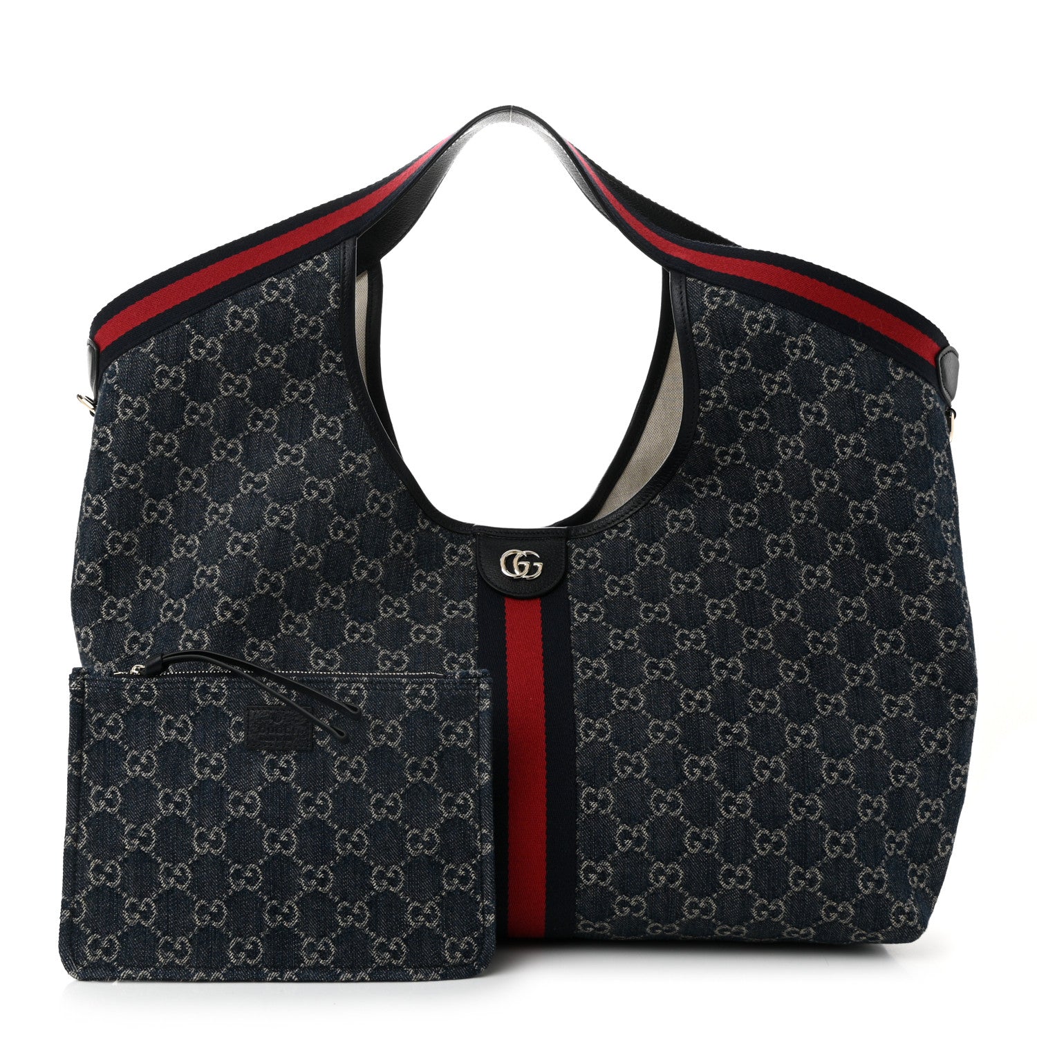 Denim GG Monogram Web Large Giglio Tote Blue