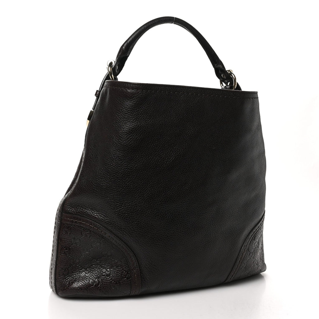 Calfskin Guccissima Trim Large Signoria Hobo Dark Brown