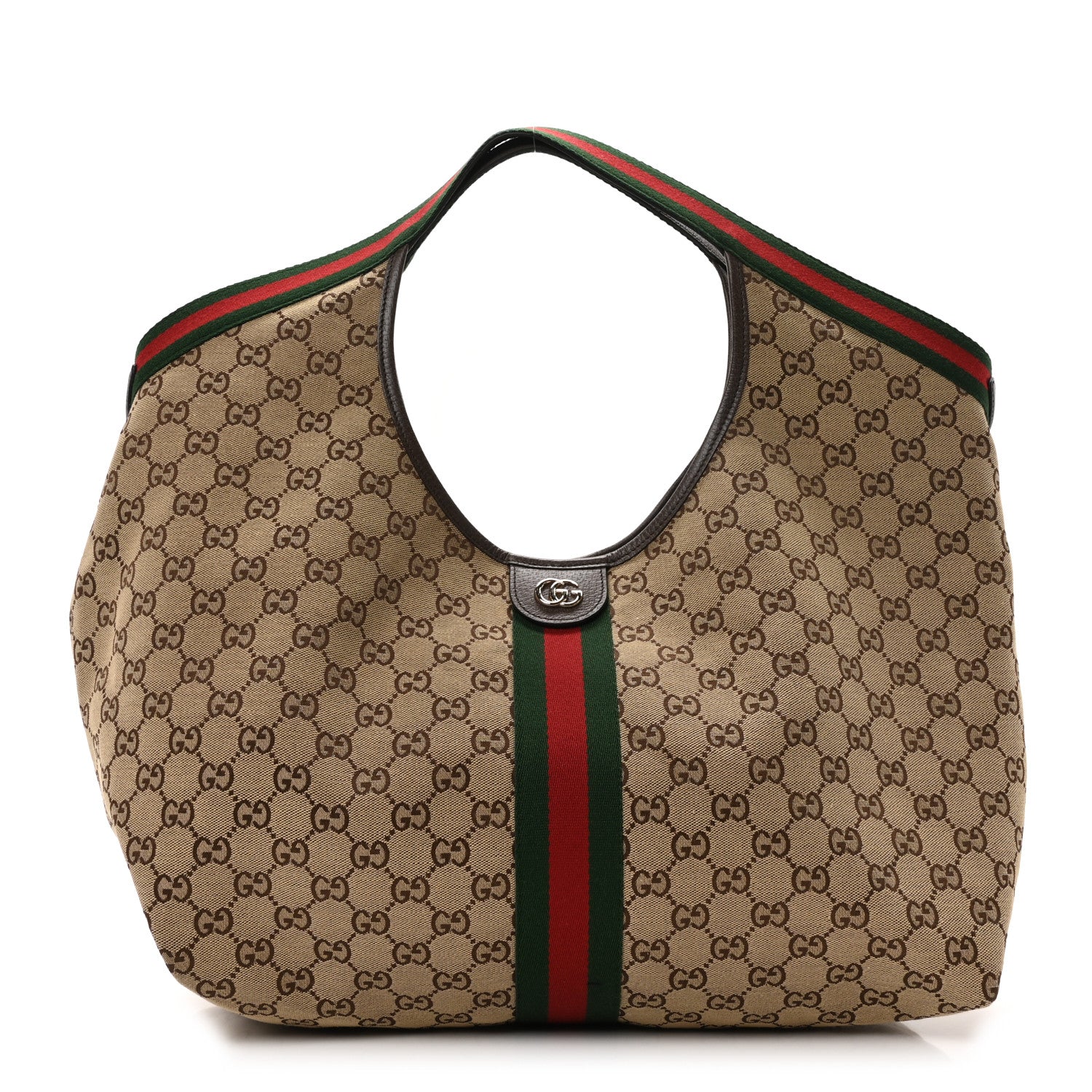 GG Supreme Monogram Web Large Giglio Tote Bag Beige Dark Brown