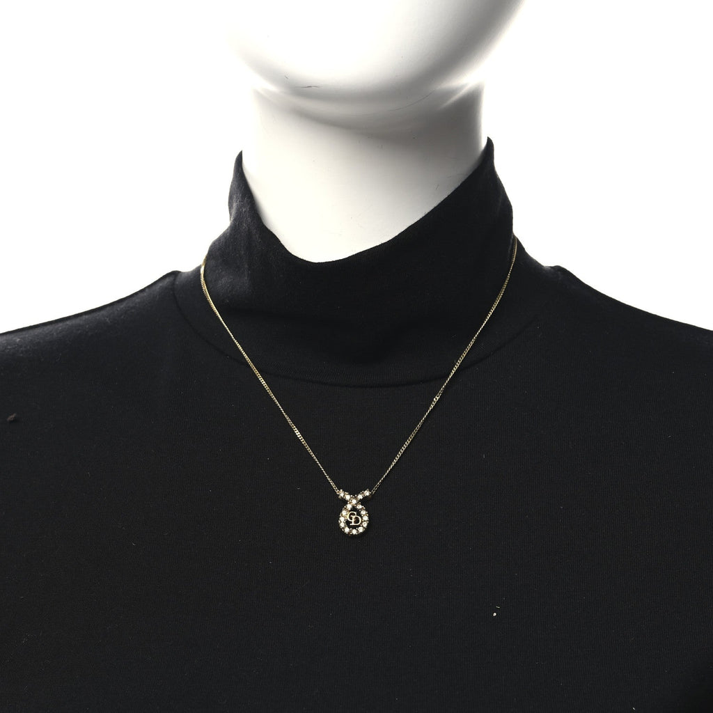 Metal Crystal CD Pendant Necklace Gold