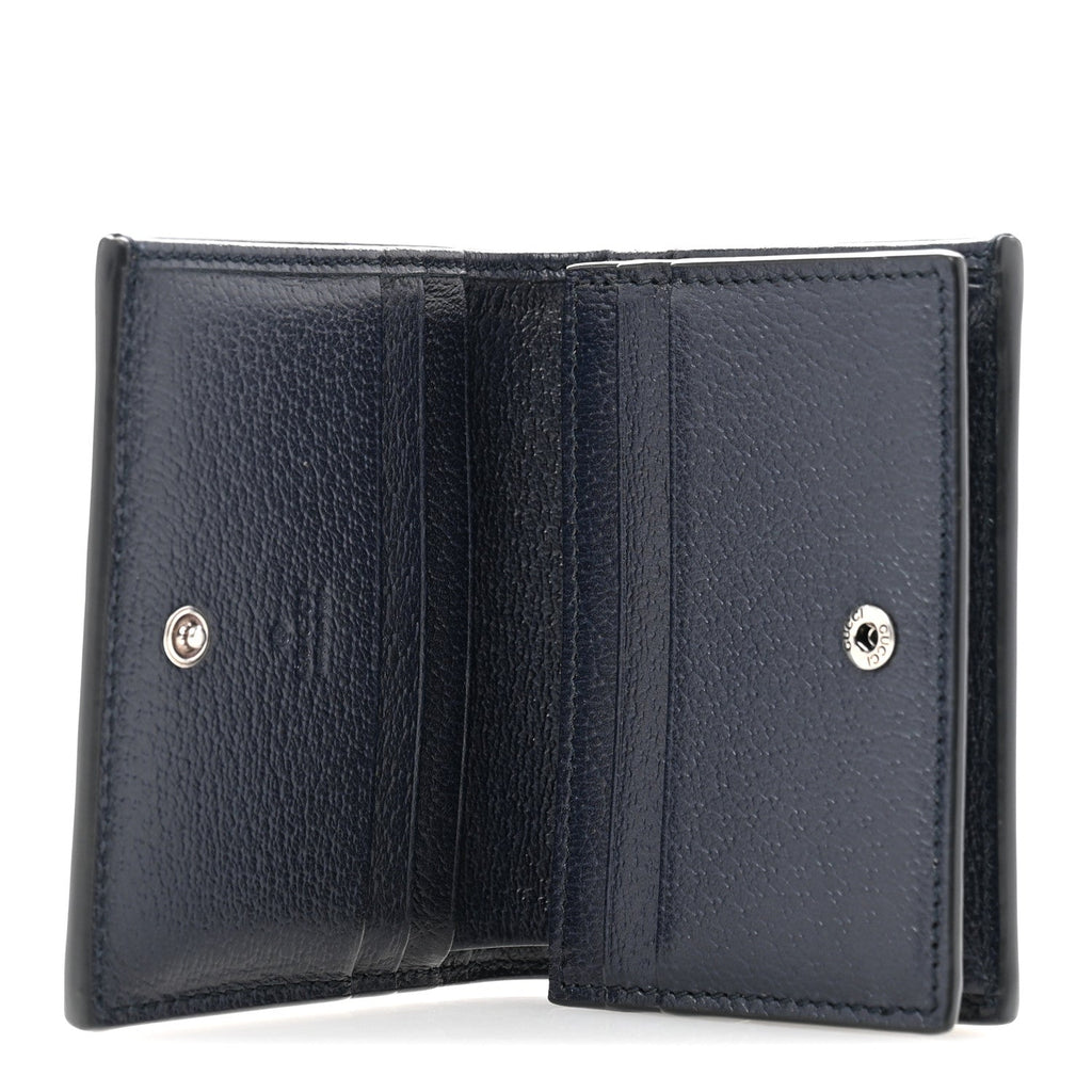 GG Supreme Monogram Textured Dollar Calfskin Web Ophidia Card Case Beige Blue