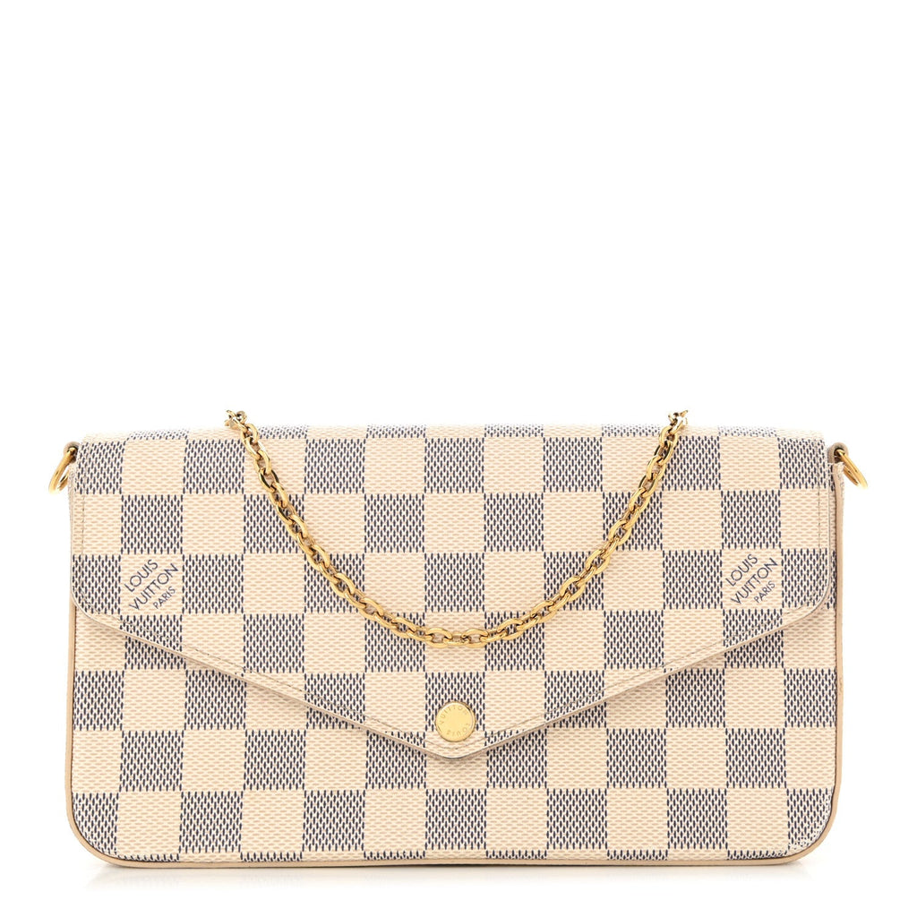 Damier Azur Pochette Felicie Chain Wallet Rose Ballerine
