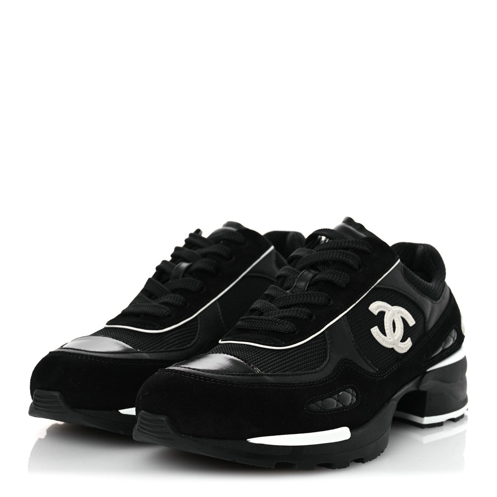 Mixed Fibers Suede Shiny Calfskin Womens CC Sneakers 40.5 Black