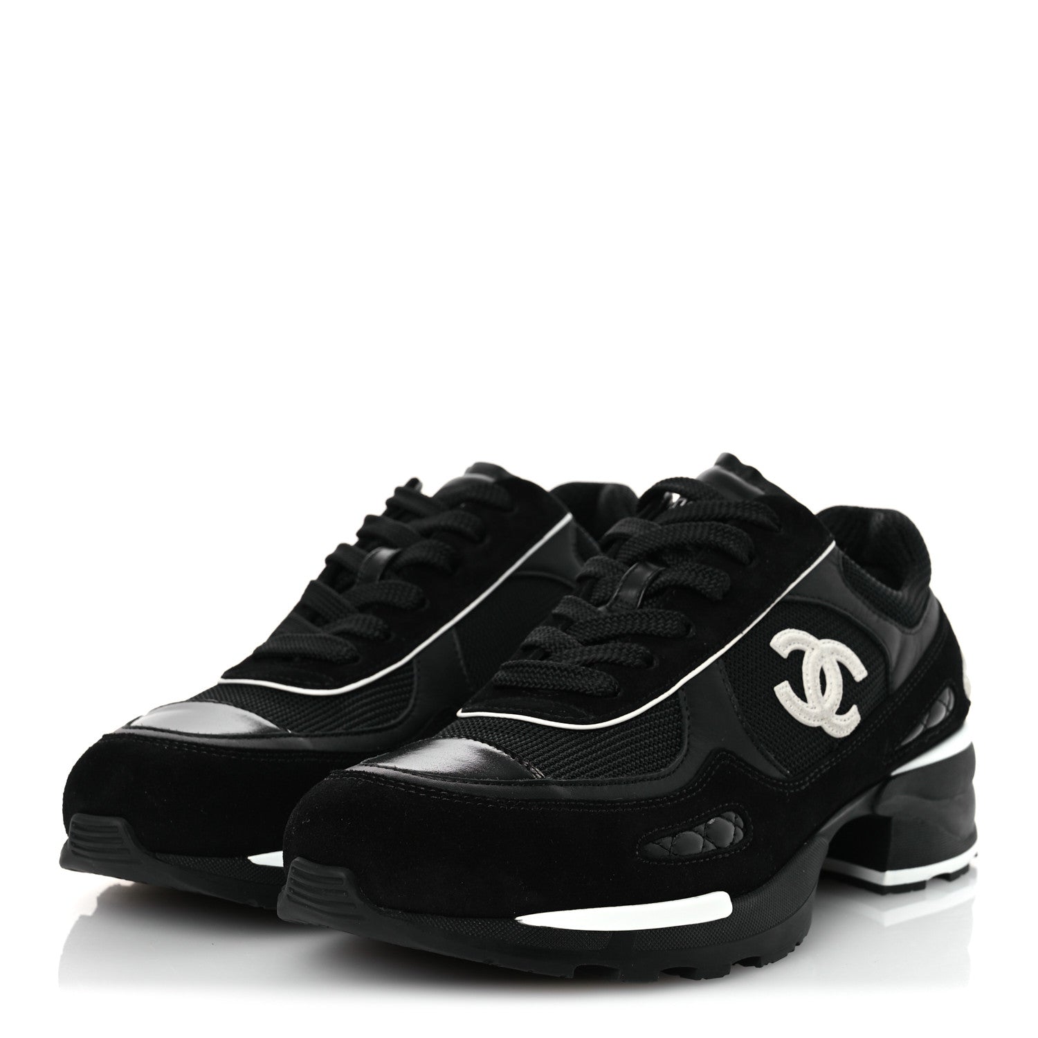 Mixed Fibers Suede Shiny Calfskin Womens CC Sneakers 40.5 Black