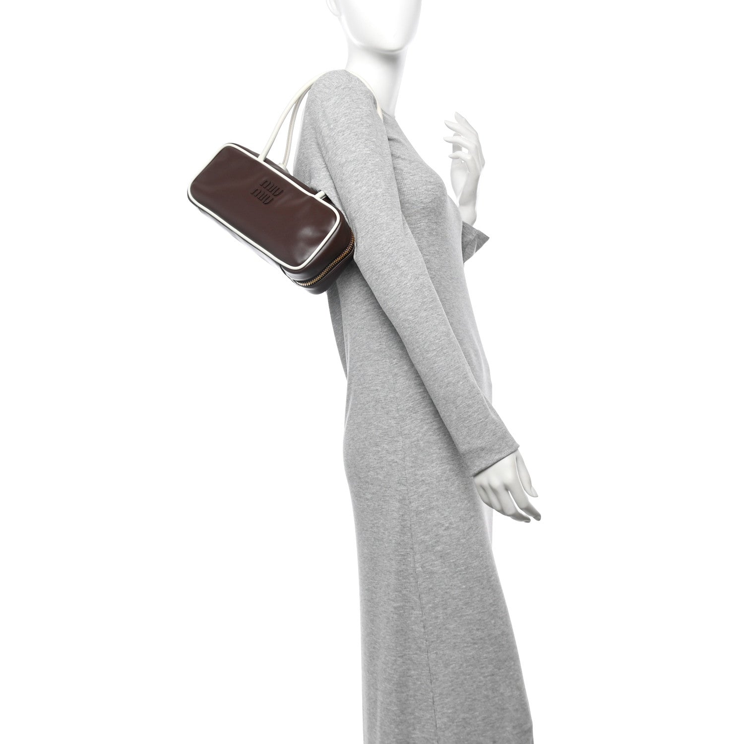 Calfskin Softy Small Beau Contrast Top Handle Bag Briarwood White