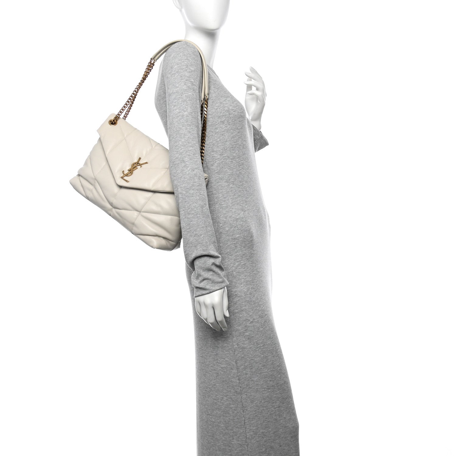 Lambskin Quilted Medium Loulou Puffer Monogram Chain Satchel Crema Soft