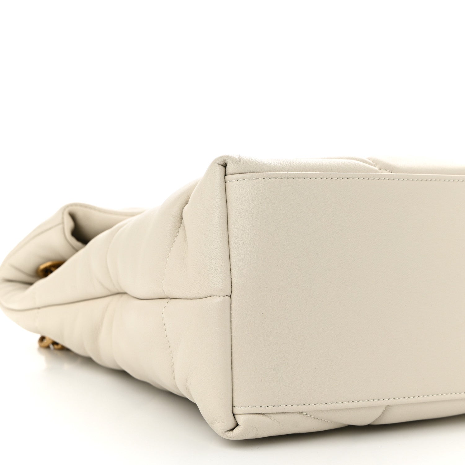 Lambskin Quilted Medium Loulou Puffer Monogram Chain Satchel Crema Soft