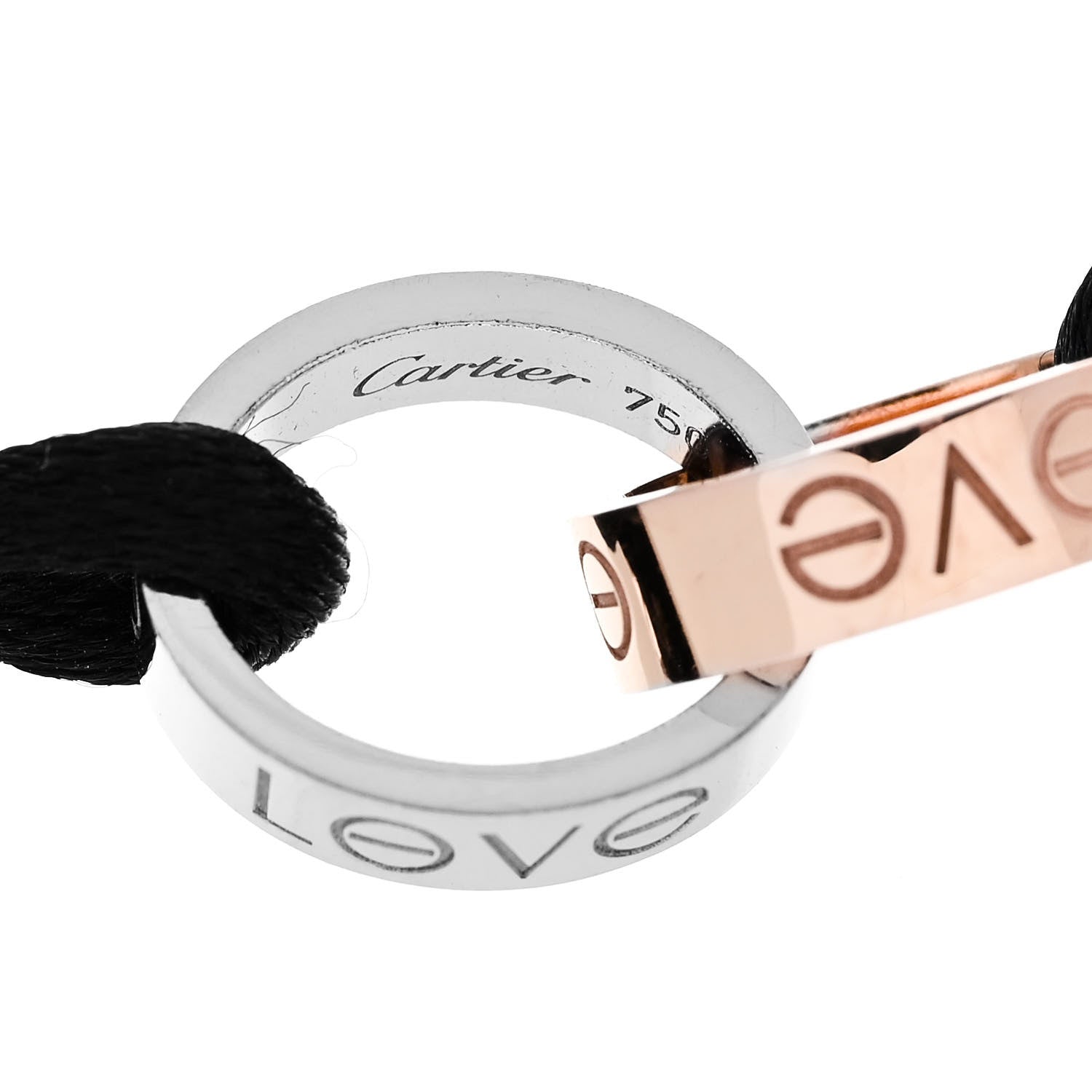 18K White Pink Gold Charity LOVE Adjustable Cord Bracelet Black