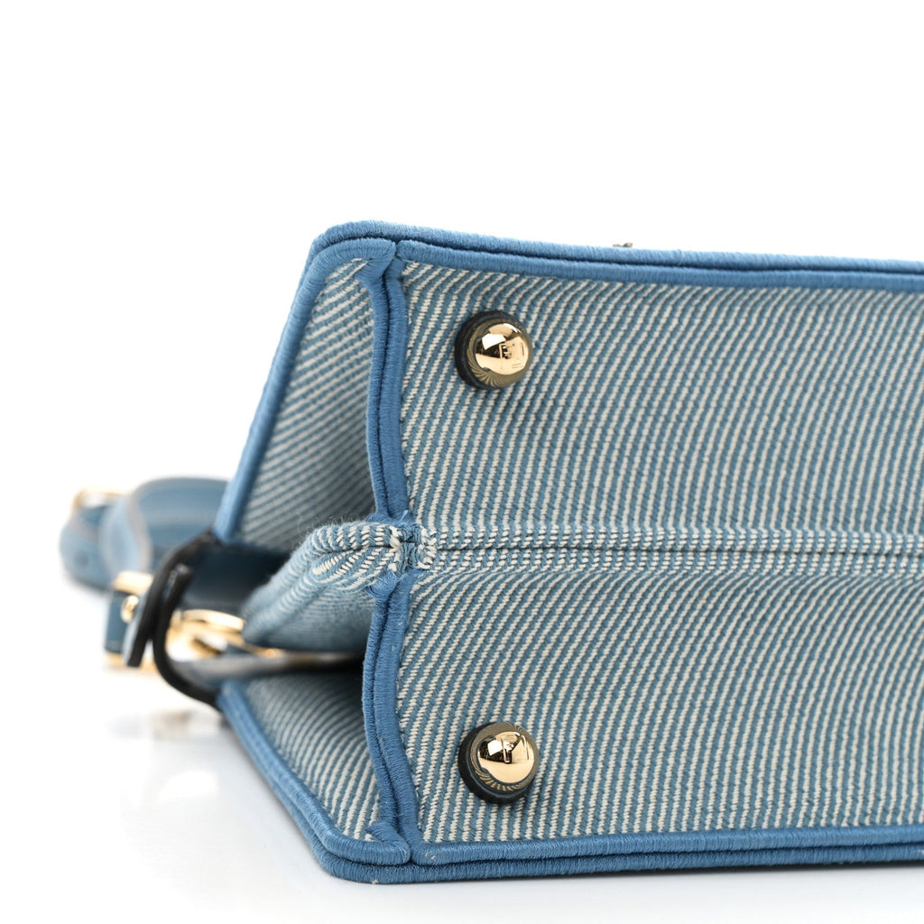 Denim Nappa Floral Embroidered Petite Peekaboo I SEE U Satchel Blue