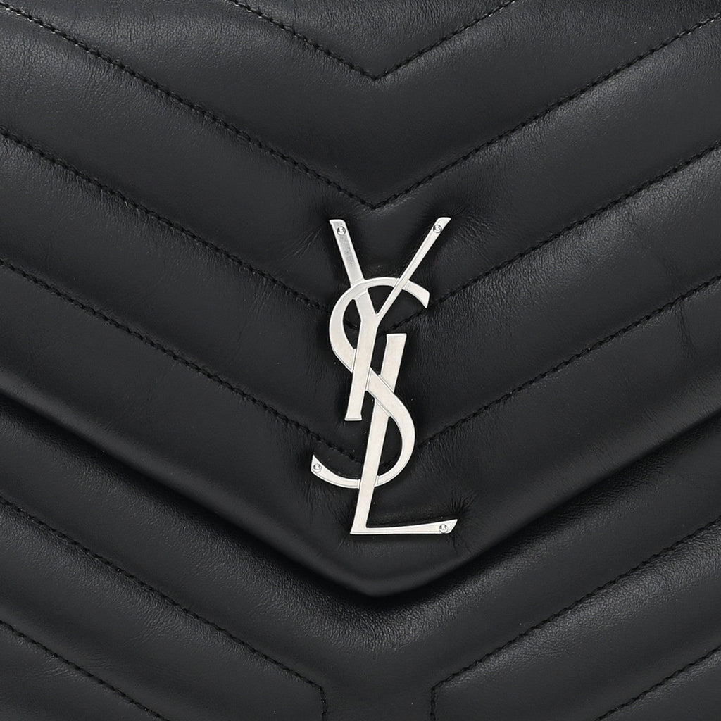 Calfskin Y Quilted Monogram Medium Loulou Chain Satchel Black