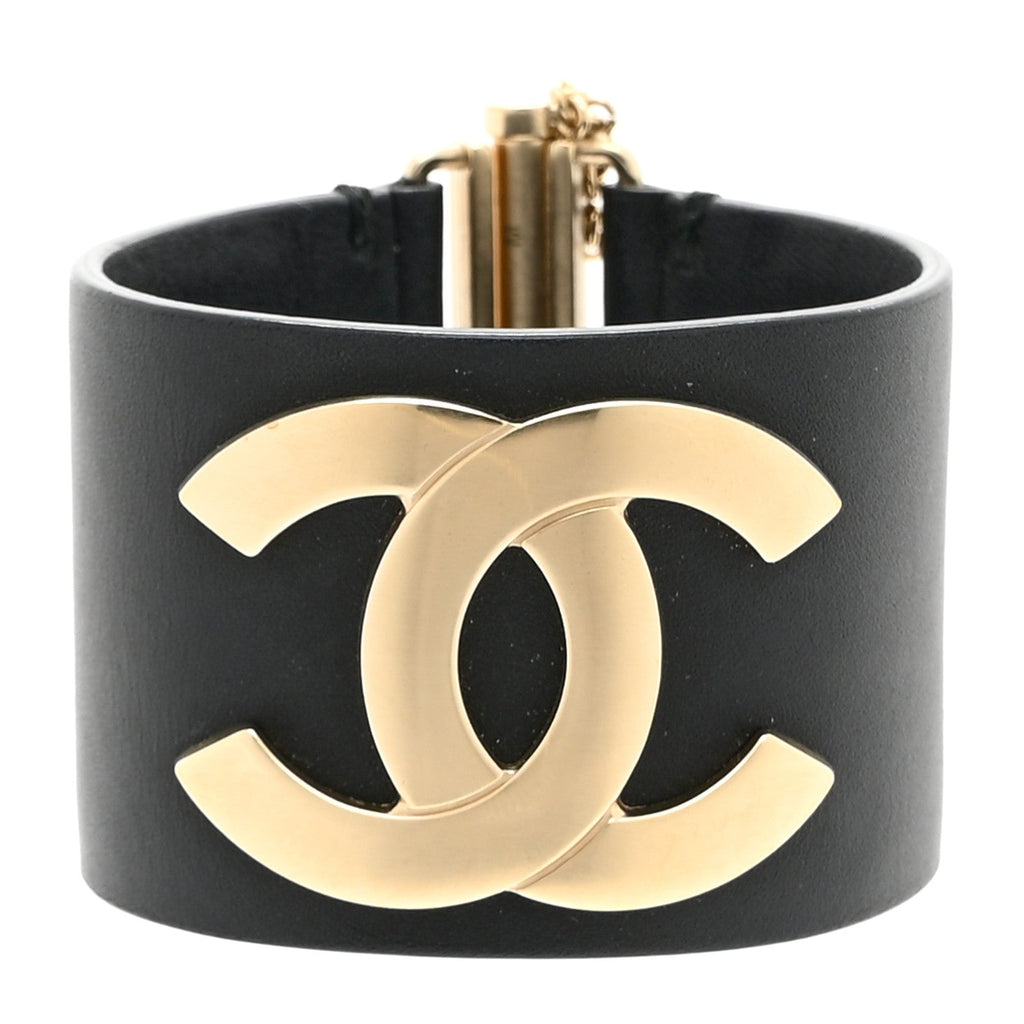 Calfskin CC Wide Cuff M Black Gold