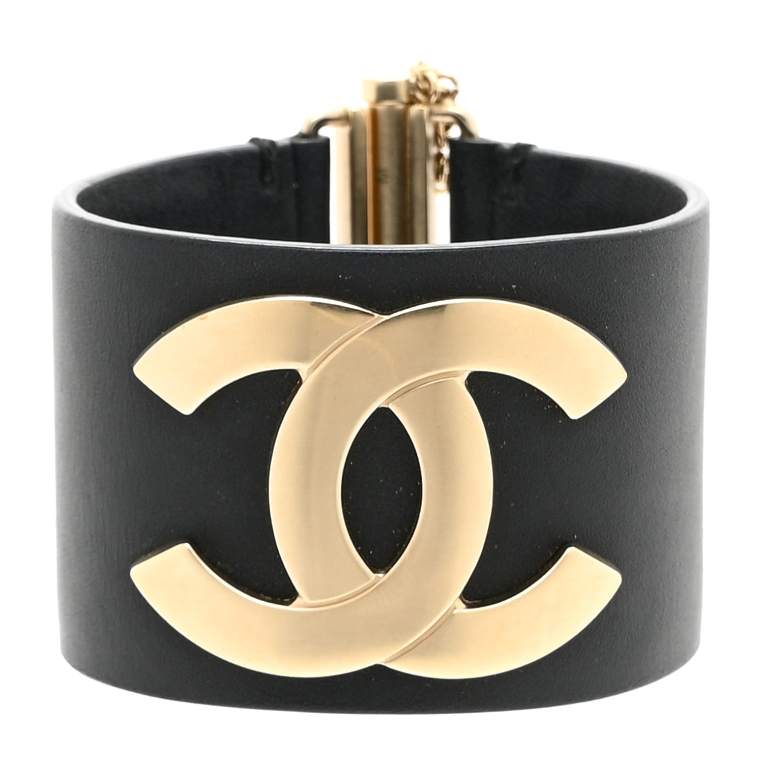 Calfskin CC Wide Cuff M Black Gold