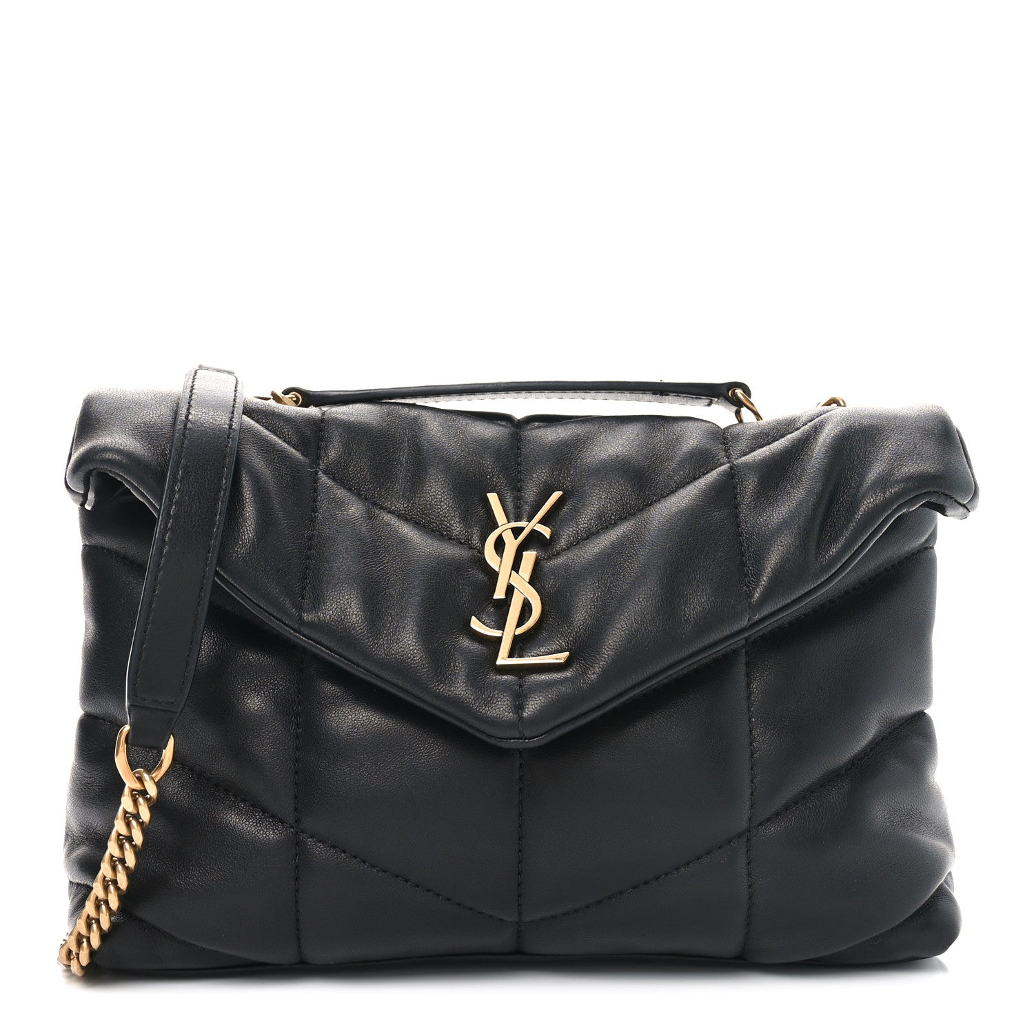 Lambskin Quilted Toy Loulou Puffer Monogram Chain Satchel Black