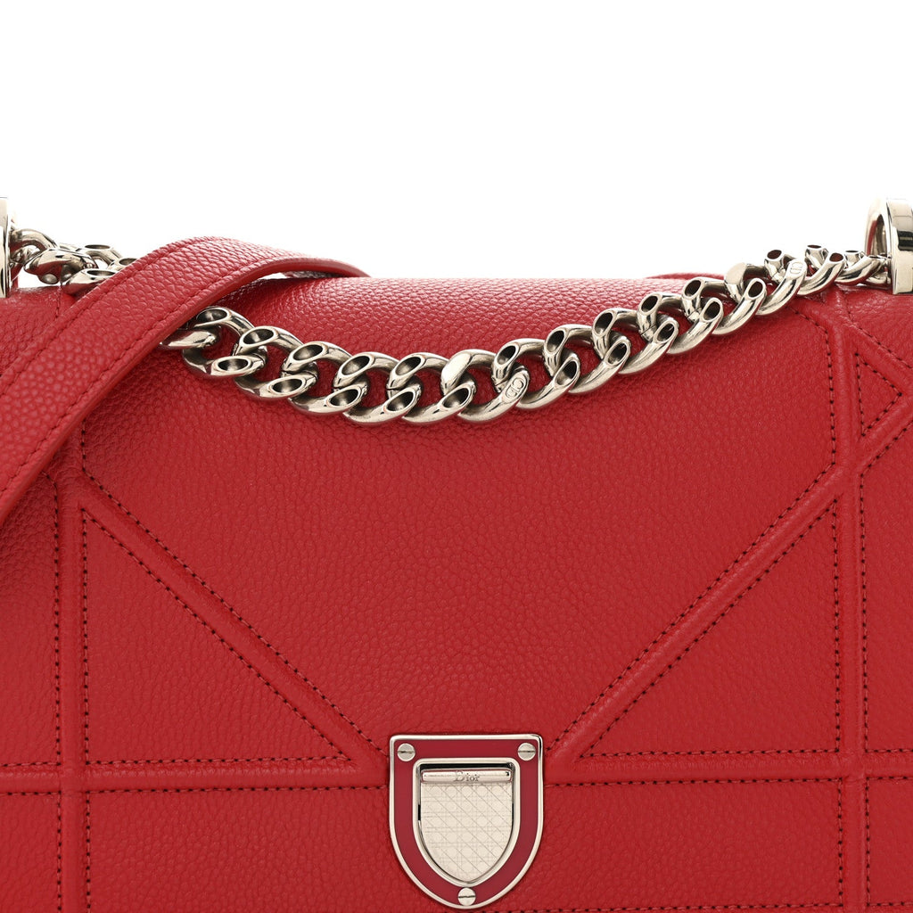 Grained Calfskin Small Diorama Flap Bag Red