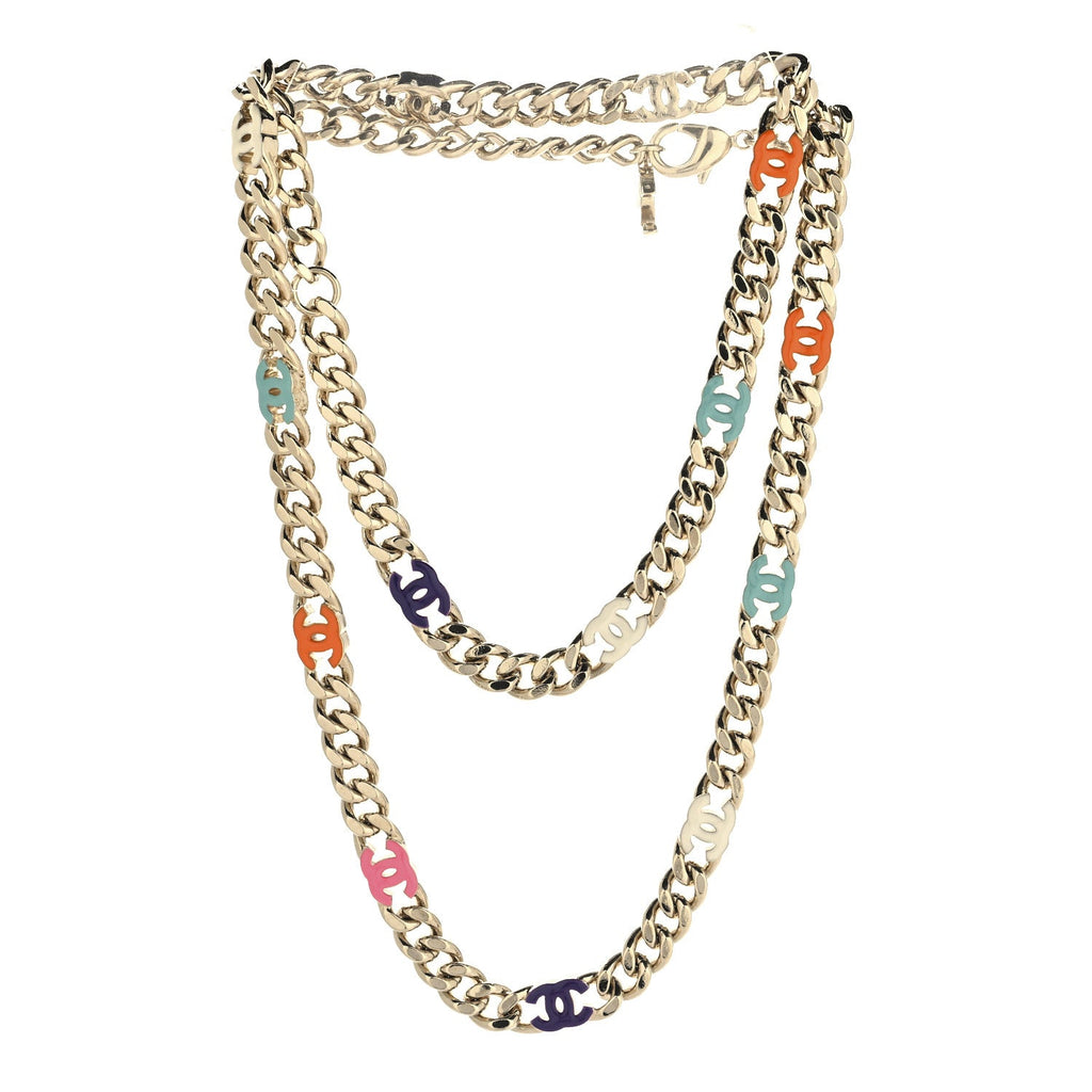 Metal Enamel Chain CC Necklace Gold Multicolor