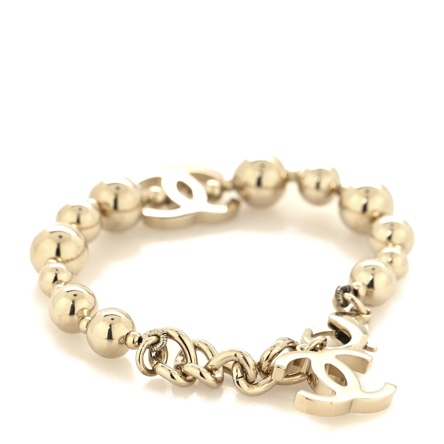Metal Beaded CC Bracelet Gold