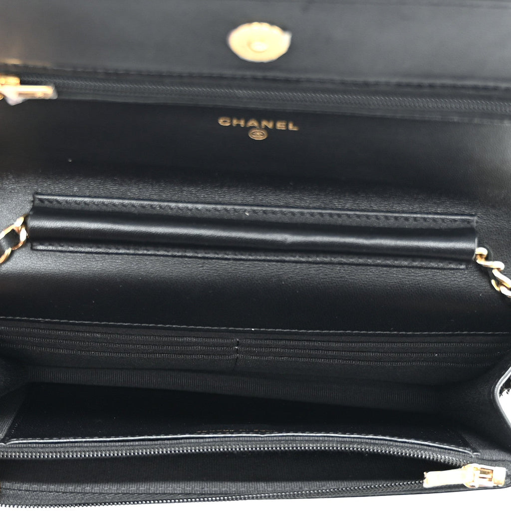 Lambskin Quilted Enamel Coco Casino Wallet On Chain WOC Black