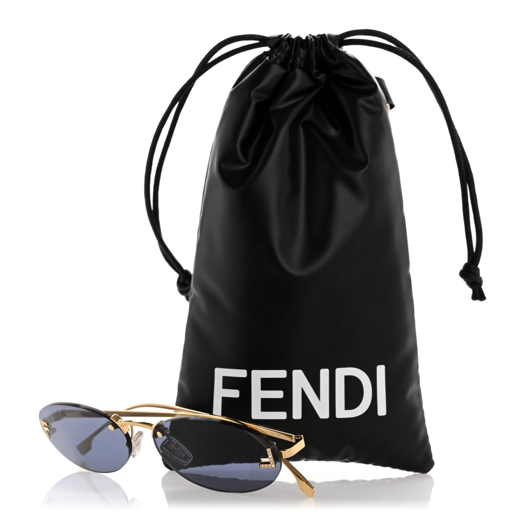 Metal Crystal Fendi First Fashion Show Oval Sunglasses FE4075US Gold Blue