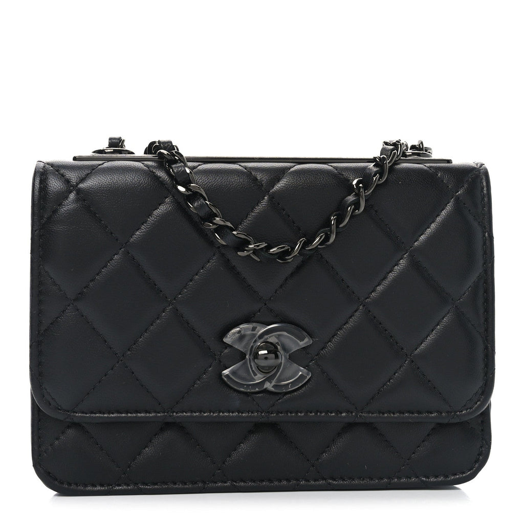 Lambskin Quilted Mini Trendy CC Wallet On Chain WOC So Black