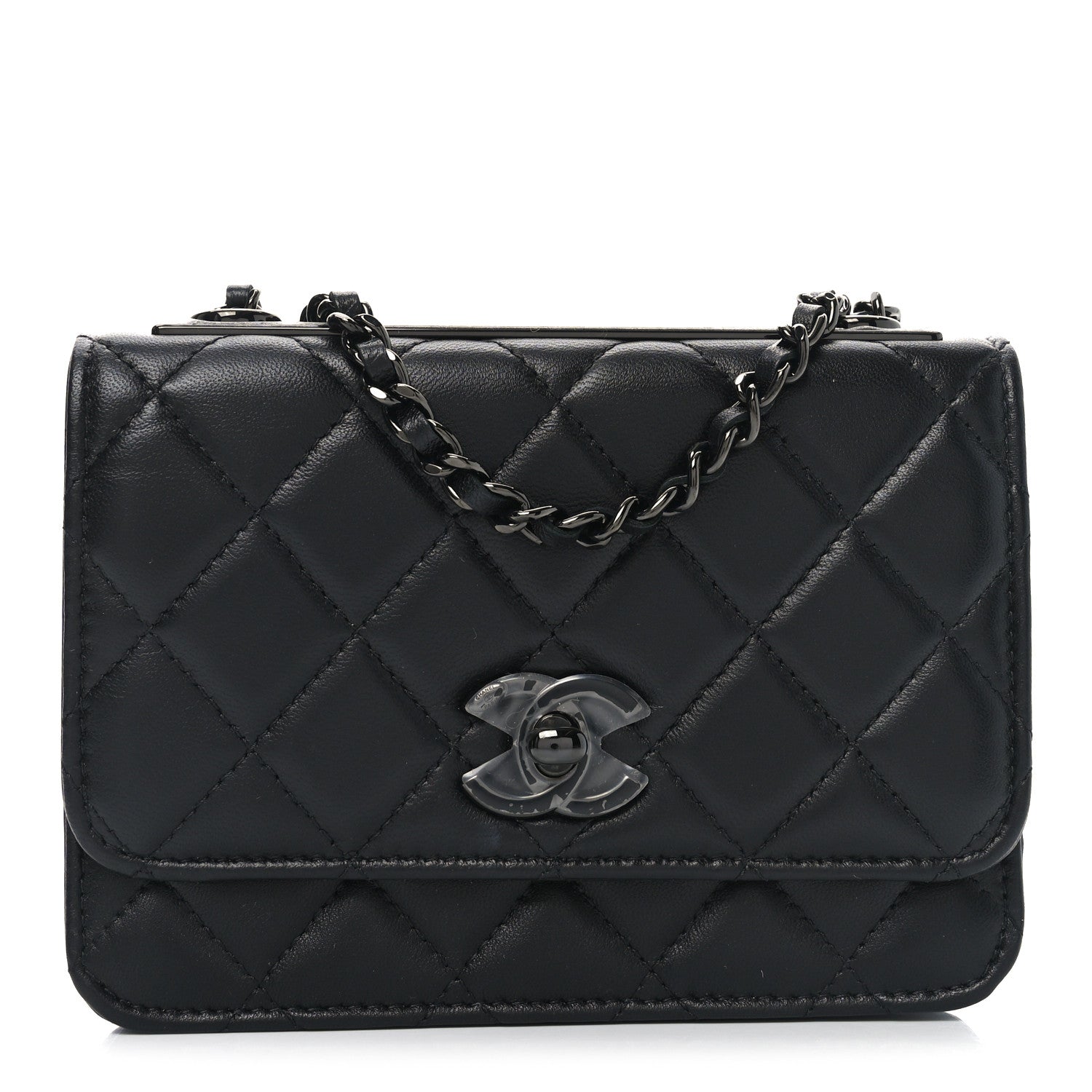 Lambskin Quilted Mini Trendy CC Wallet On Chain WOC So Black