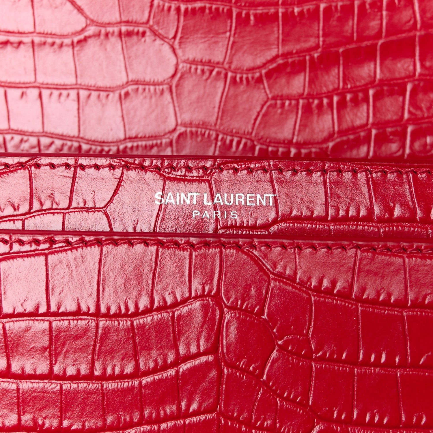 Calfskin Crocodile Embossed Medium Monogram Sunset Rouge Eros